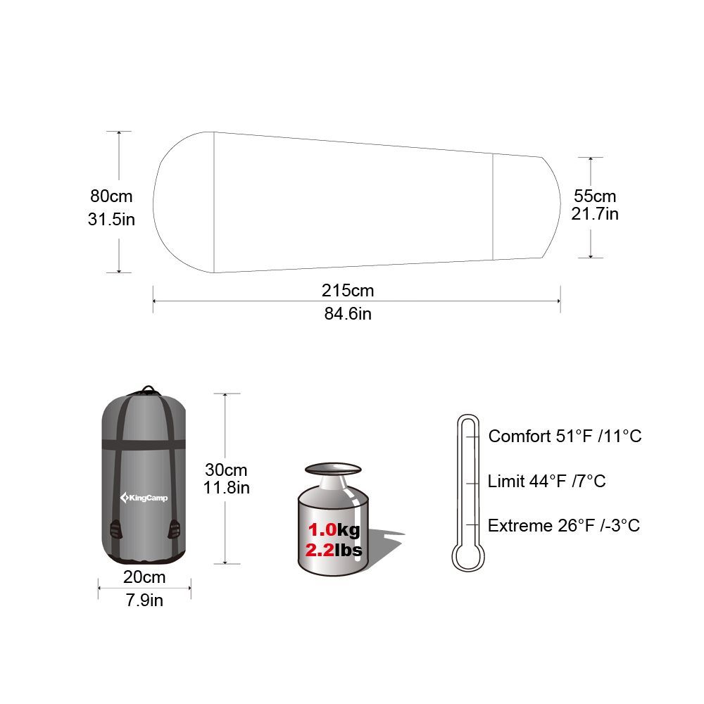 KingCamp Спальный мешок для кемпинга King Camp Compact 850L правый (комфорт +8)