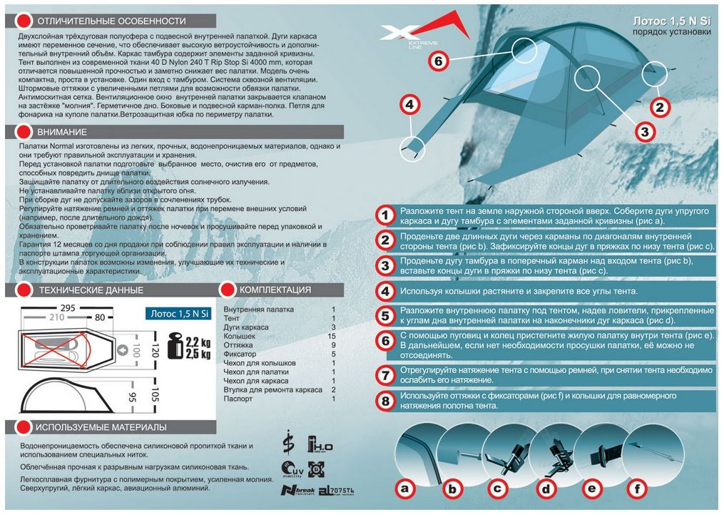 Normal Двухместная компактная палатка Лотос Normal 1,5 N Si