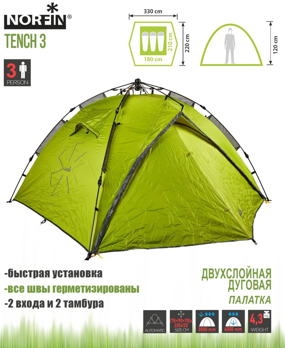Norfin Удобная палатка х местная Norfin 3- TENCH 3 NF