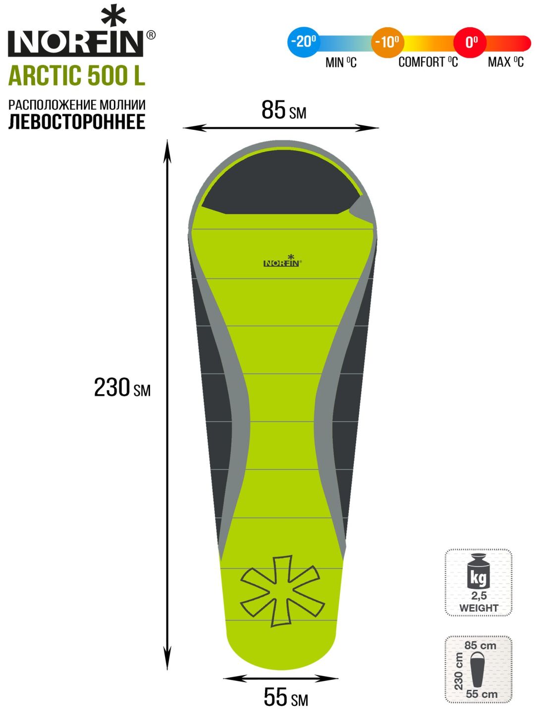 Norfin Спальный мешок-кокон левый Norfin Arctic 500 L (комфорт -10С)