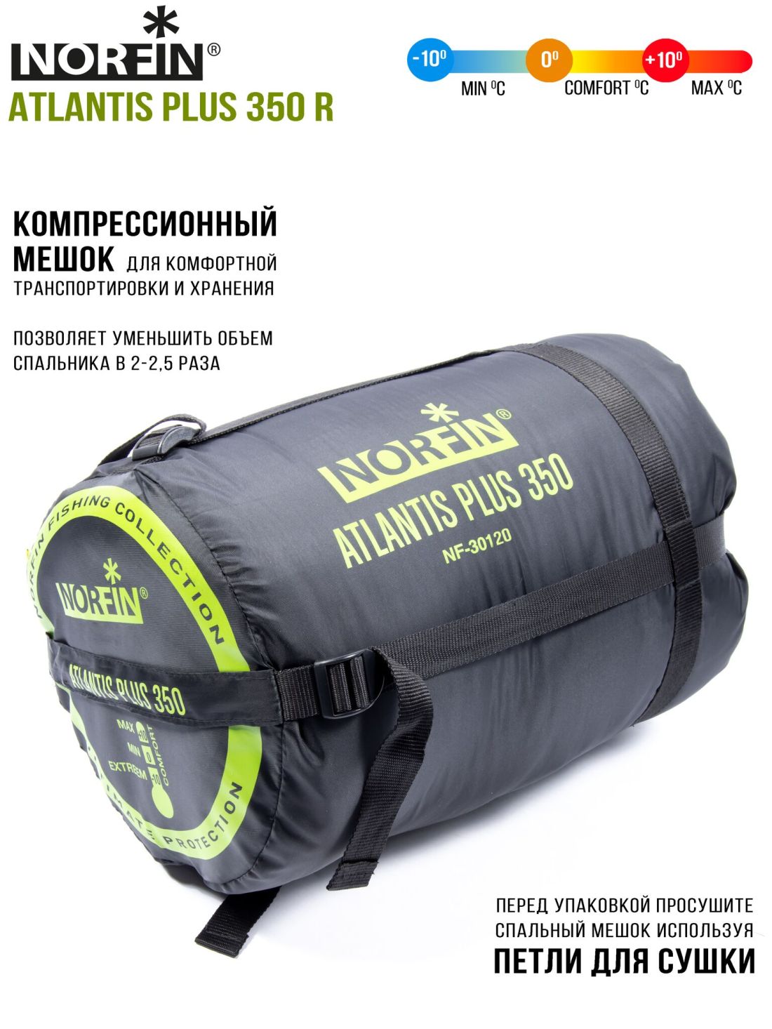 Norfin Мешок-кокон спальный правый Norfin Atlantis Plus 350 R (комфорт +10)