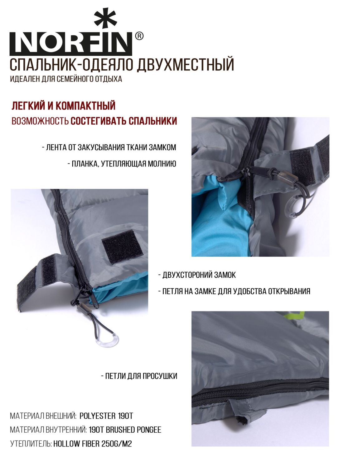 Norfin Мешок-одеяло спальный левый Norfin Alpine Comfort 250 L (комфорт +10)