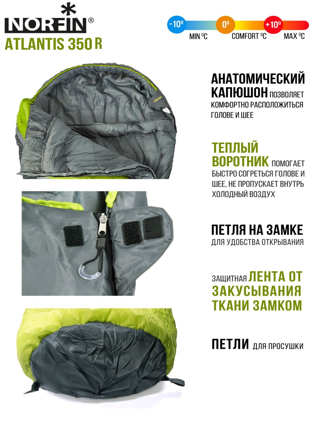 Norfin Мешок-кокон спальный правый Norfin Atlantis 350 R (комфорт +10)