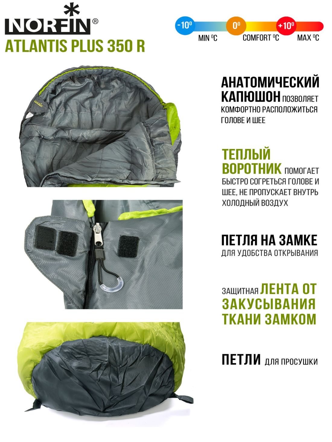 Norfin Мешок-кокон спальный правый Norfin Atlantis Plus 350 R (комфорт +10)
