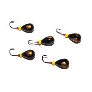 Мормышка свинцовая черная золотая коронка с трубкой и бисером для ловли рыбы упаковка штук Капля Россия 10