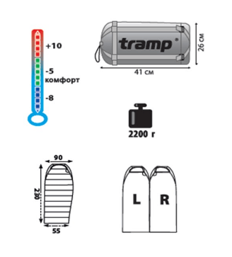 Tramp Спальник демисезонный правый комфорт Tramp Siberia 5000 XXL ( +6)