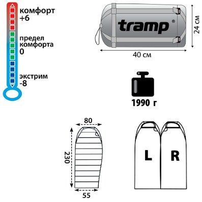 Tramp Мешок спальный походный комфорт Tramp Siberia 5000 ( +6)