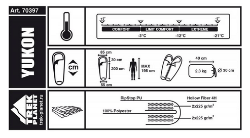 Trek Planet Спальник кокон для походов с левой молнией  Trek Planet Yukon (комфорт -3)