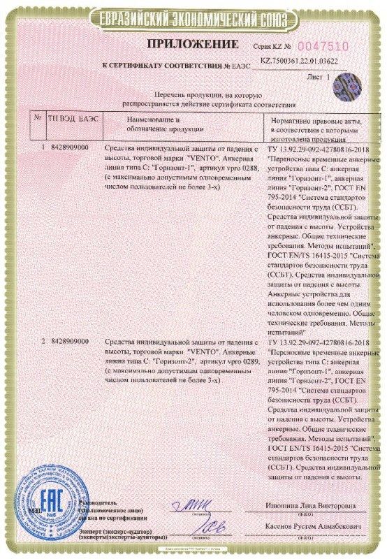 Венто Надежная анкерная линия типа С Горизонт Венто -2