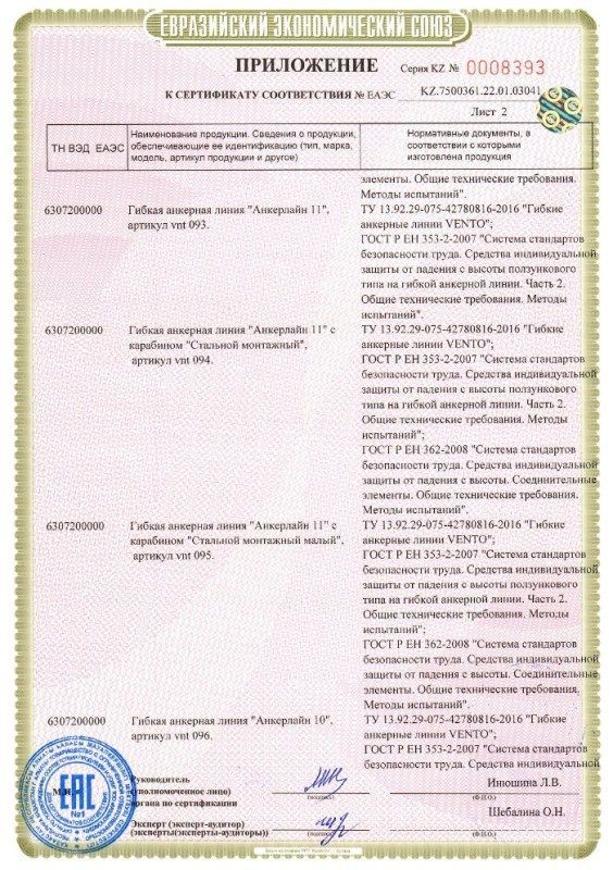 Венто Анкерная линия для промальпа с карабином Стальной монтажный Анкерлайн метров Венто 11 30