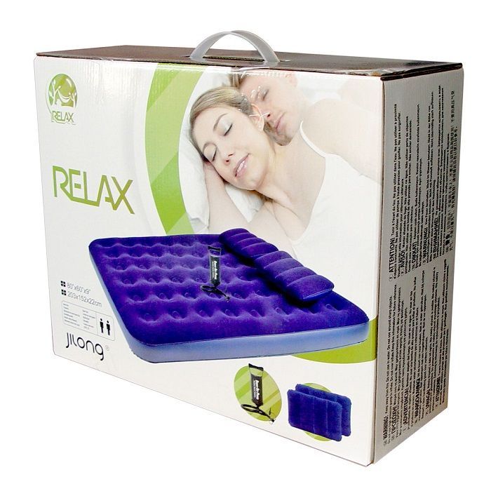 Relax Надувная комфортная кровать с насосом и 2 подушками Relax Flocked With 2 Pillows&Handpump Queen