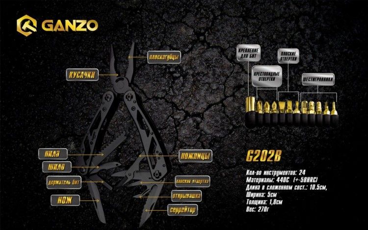 Ganzo Мультиинструмент нож Ganzo Multi Tool G202
