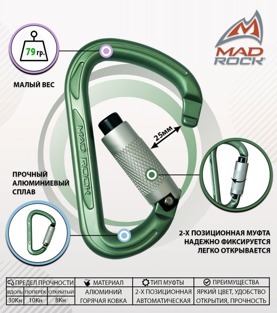 Mad Rock Скалолазный удобный карабин Mad Rock Hulk HMS Twist Lock